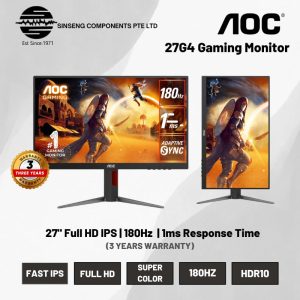 AOC 27G4 27" 180HZ 1MS FAST IPS ADAPTIVE-SYNC FHD 1MS HDR10 FLICKER FREE GAMING MONITOR (3Yrs AOC Warranty)
