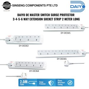 Daiyo 3/4/5/6 Way Extension Socket Multi Plug Adapter with Safety Mark Surge Protector [Daiyo DE363/364/365/366 - 2M]