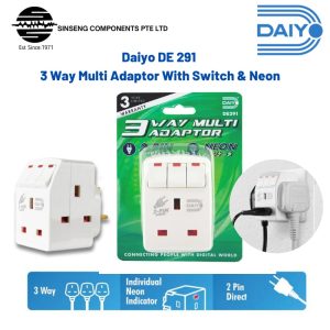 Daiyo DE291 3 Way Multi Adaptor Plug Socket With Switch & Neon Light (Safety Mark)