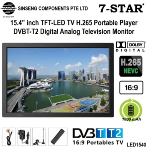 15.4? inch TFT-LED TV Portable Player DVBT-T2 Digital TV Monitor (HDMI/USB/RCA/AV/SD & MMC CARD READER)