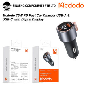 Mcdodo 75W PD Fast Car Charger DC12V-24V USB-A & USB-C with Digital Display [Order Model:CC-369]