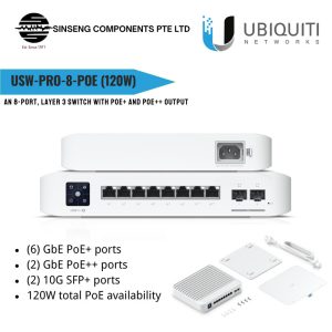 Ubiquiti Unifi 8 Port Managed Layer 3 Gigabit PoE Switch - 120W (MODEL:USW-PRO-8-POE) - 1 Year Singapore Local Warranty