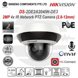 Hikvision DS-2DE2A204IW-DE3 2MP PTZ Audio PoE Network IP Camera [Pan-Tilt-4X Optical Zoom CCTV, Night-Vision, IP66]