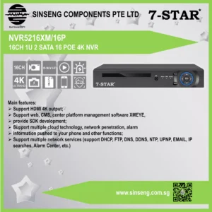 7-STAR* 4K 16CH NVR with 16 PoE Ports | Support Hikvision/Dahua IP Camera | Remote View XMEye App | Dual SATA | Motion Detection